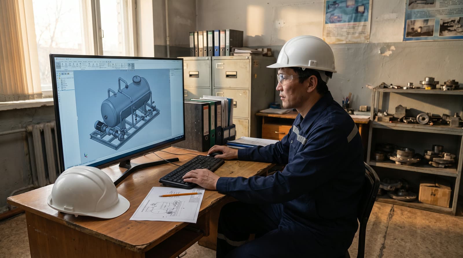 Key frame: an engineer at a CAD model