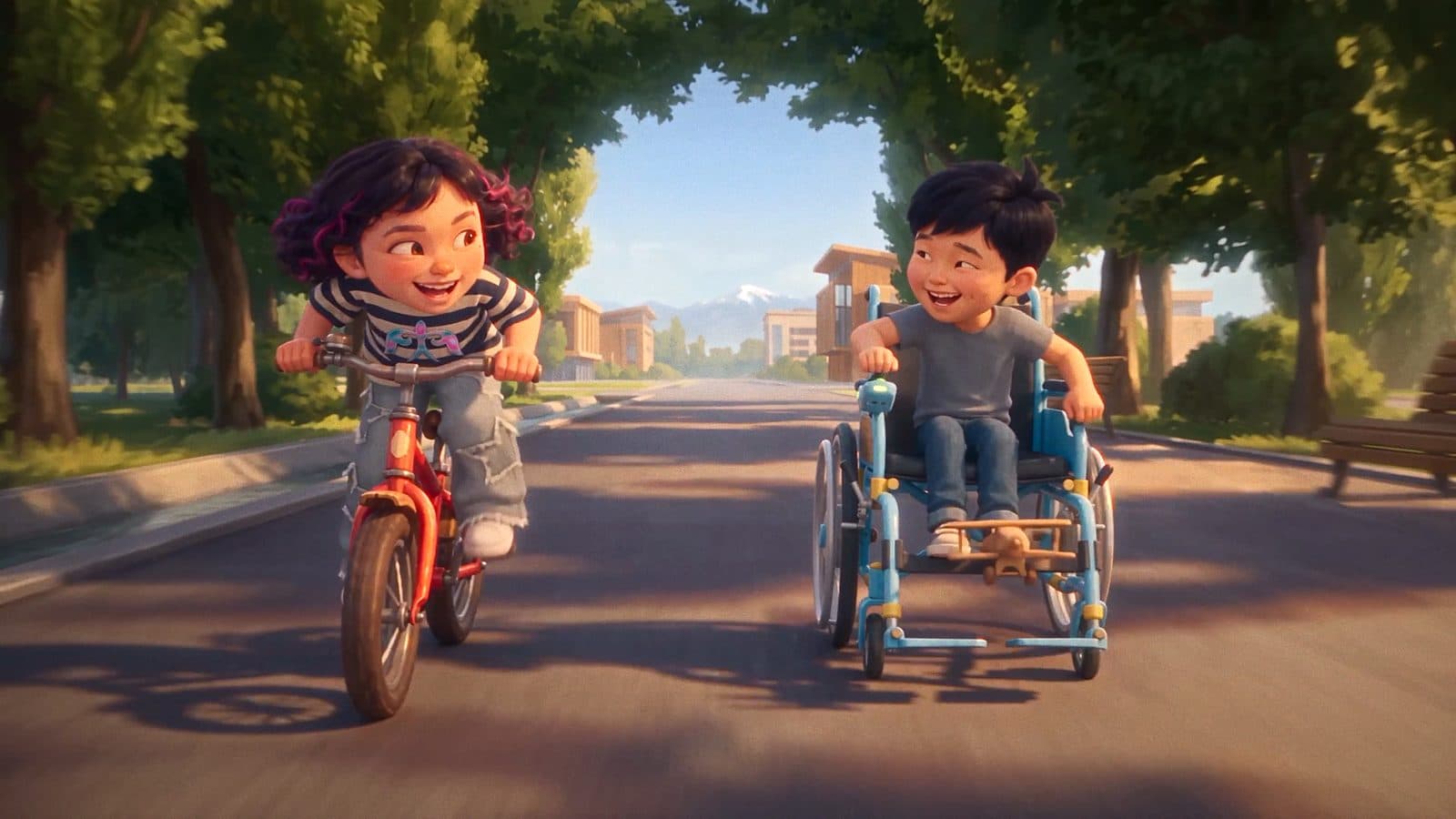 A street race: a bicycle and the new wheelchair